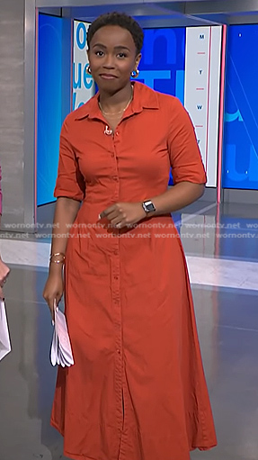 Zinhle's red elbow sleeve shirtdress on NBC News Daily