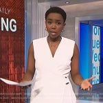 Zinhle’s white sleeveless wrap dress on NBC News Daily