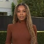 Zuri’s brown ribbed turtleneck dress on Access Hollywood