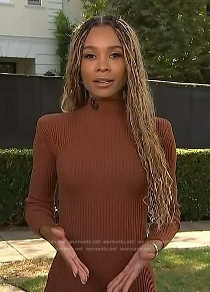 Zuri's brown ribbed turtleneck dress on Access Hollywood