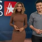 Zuri’s brown ribbed turtleneck dress on Access Hollywood