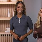 Zuri’s gray polo top and mini skirt on Access Hollywood