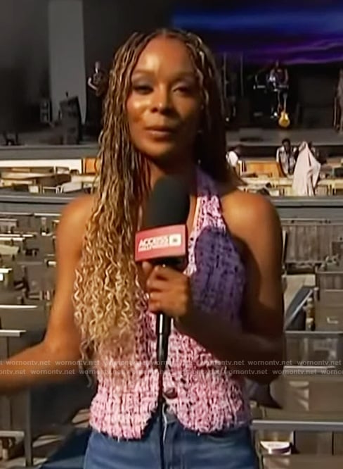 Zuri's pink tweed vest on Access Hollywood