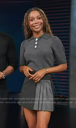 Zuri’s gray polo top and mini skirt on Access Hollywood