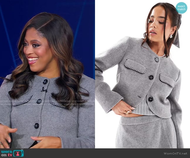 4th & Reckless Contrast Pocket Detail Wool Blend Jacket in gray worn by Morgan Norwood on Good Morning America