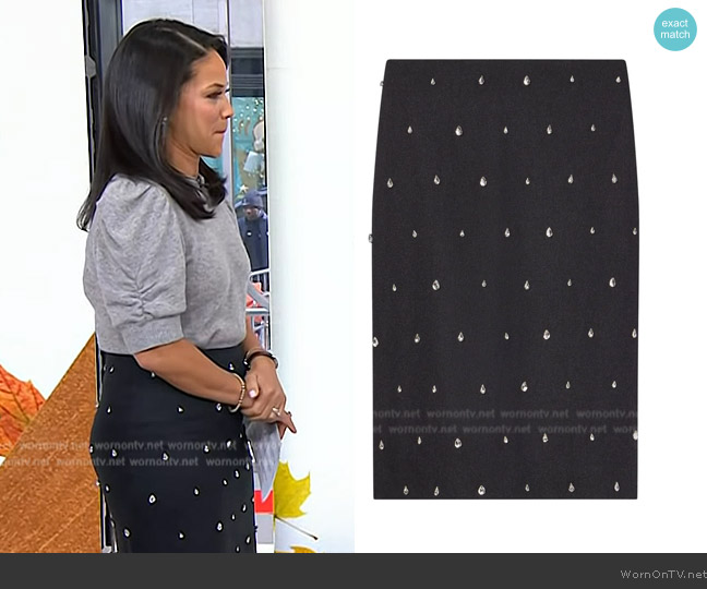 A.L.C. Opal Rhinestone Pencil Skirt worn by Laura Jarrett on Today