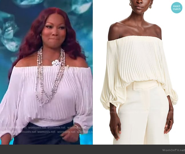 ALC Sienna Pleated Off-The-Shoulder Top worn by Garcelle Beauvais on The Jennifer Hudson Show