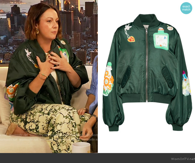 Alemais Royal bomber jacket worn by Celeste Barber on The Drew Barrymore Show