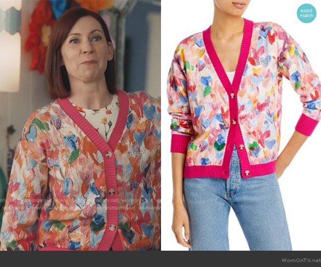 Aqua Painted Hearts Grandfather Cardigan worn by Elsbeth Tascioni (Carrie Preston) on Elsbeth