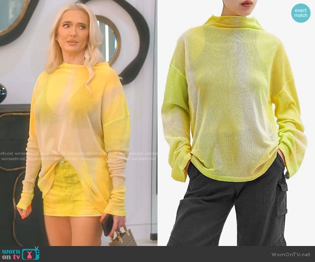 Acne Studios Tie Dye Logo Mesh Top in Acid Yellow worn by Erika Jayne on The Real Housewives of Beverly Hills