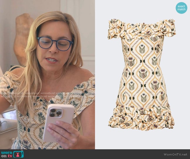 Agua by Agua Bendita Jardin Jarron Mini Dress in Cream worn by Sutton Stracke on The Real Housewives of Beverly Hills