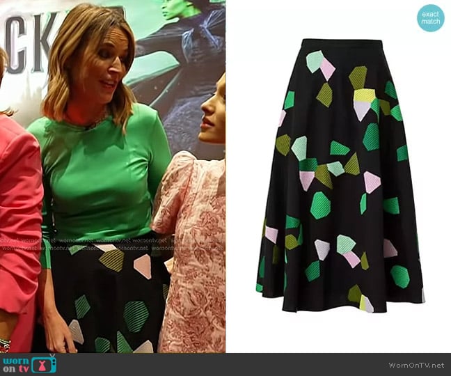 Akris Punto Kaleidoscope Midi-Skirt in Black Multi worn by Savannah Guthrie on Today