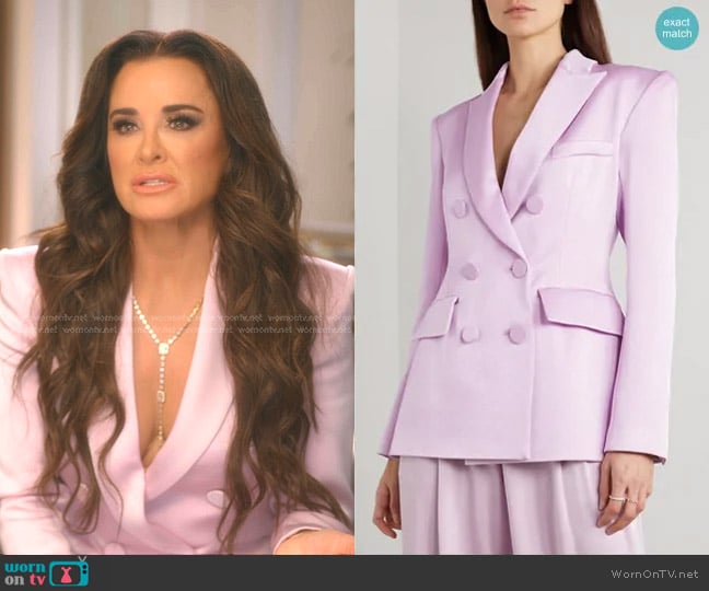 Alex Perry Arlington Double-breasted Satin-crepe Blazer worn by Kyle Richards on The Real Housewives of Beverly Hills