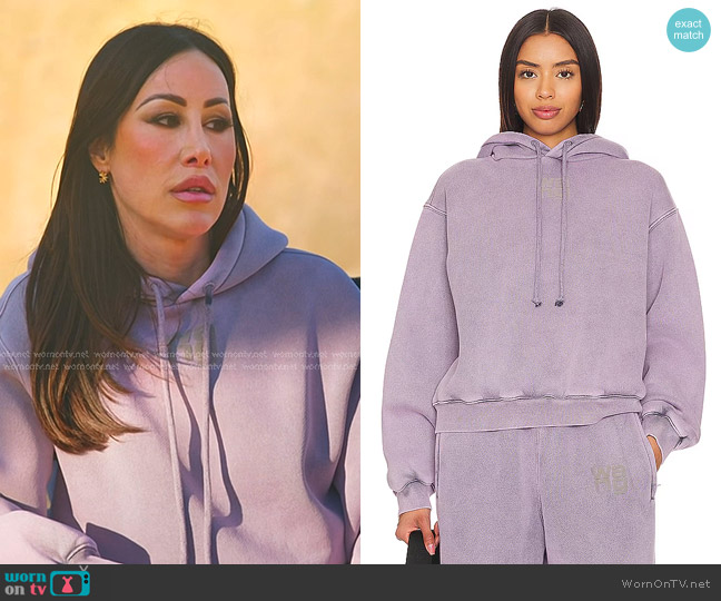 Alexander Wang Essential Hoodie in Acid Pink Lavender worn by Angie Katsanevas on The Real Housewives of Salt Lake City