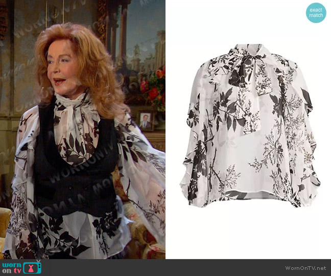 Ungaro Alexis Floral Silk Ruffled Blouse worn by Maggie Horton (Suzanne Rogers) on Days of our Lives