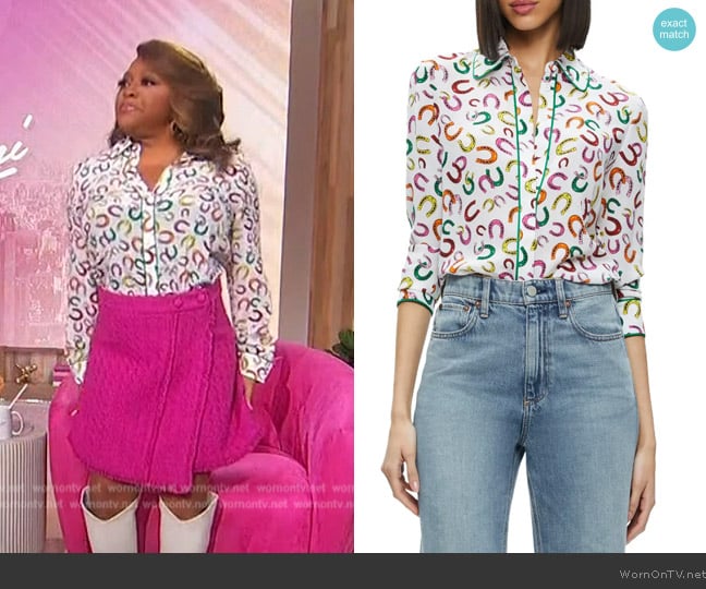 Alice + Olivia Willa Horseshoe Print Silk Button-Up Shirt worn by Sherri Shepherd on Sherri