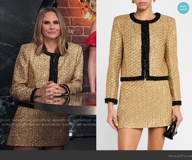 Alice + Olivia Landon Cropped Box Jacket with Embellished Trim worn by Keltie Knight on E! News