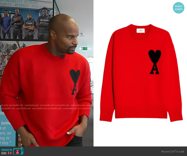 Ami Paris Ami de Coeur Merino Wool Crewneck Jumper worn by Osi Umenyiora on Today