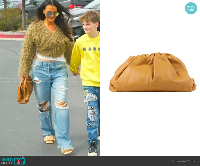 Bottega Veneta The Pouch in Camel worn by Lisa Barlow on The Real Housewives of Salt Lake City