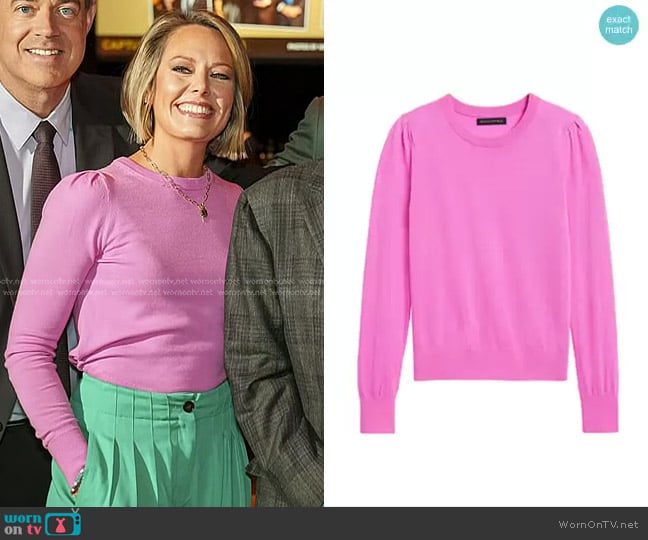 Banana Republic Washable Merino Wool Puff-Sleeve Sweater in Neon Pink worn by Dylan Dreyer on Today