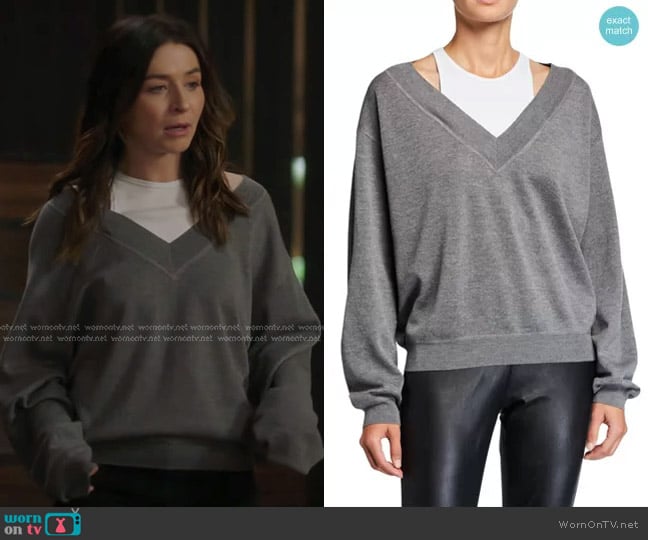 T by Alexander Wang Bi-Layer V Neck Sweater worn by Amelia Shepherd (Caterina Scorsone) on Greys Anatomy