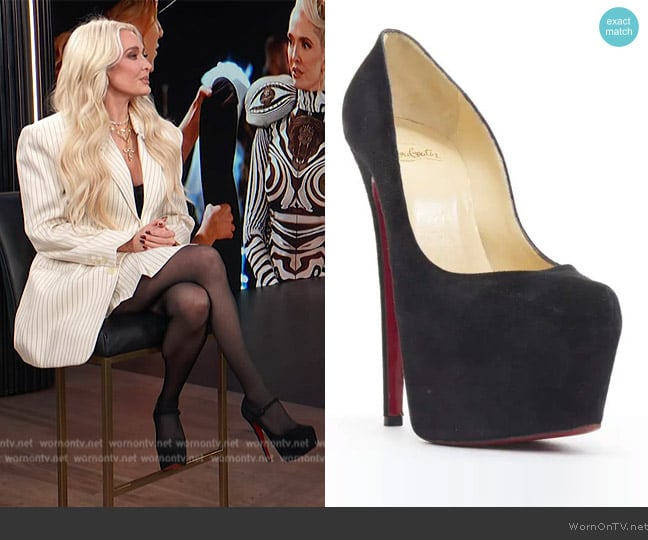 Christian Louboutin Black Suede Lady Daffodile Platform Pumps worn by Erika Jayne on E! News