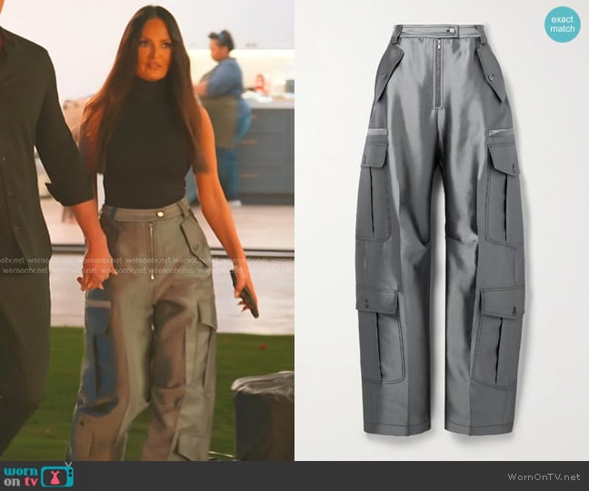 Christopher John Rogers Silk and Wool-blend Twill Tapered Cargo Pants in Dark Gray worn by Lisa Barlow on The Real Housewives of Salt Lake City