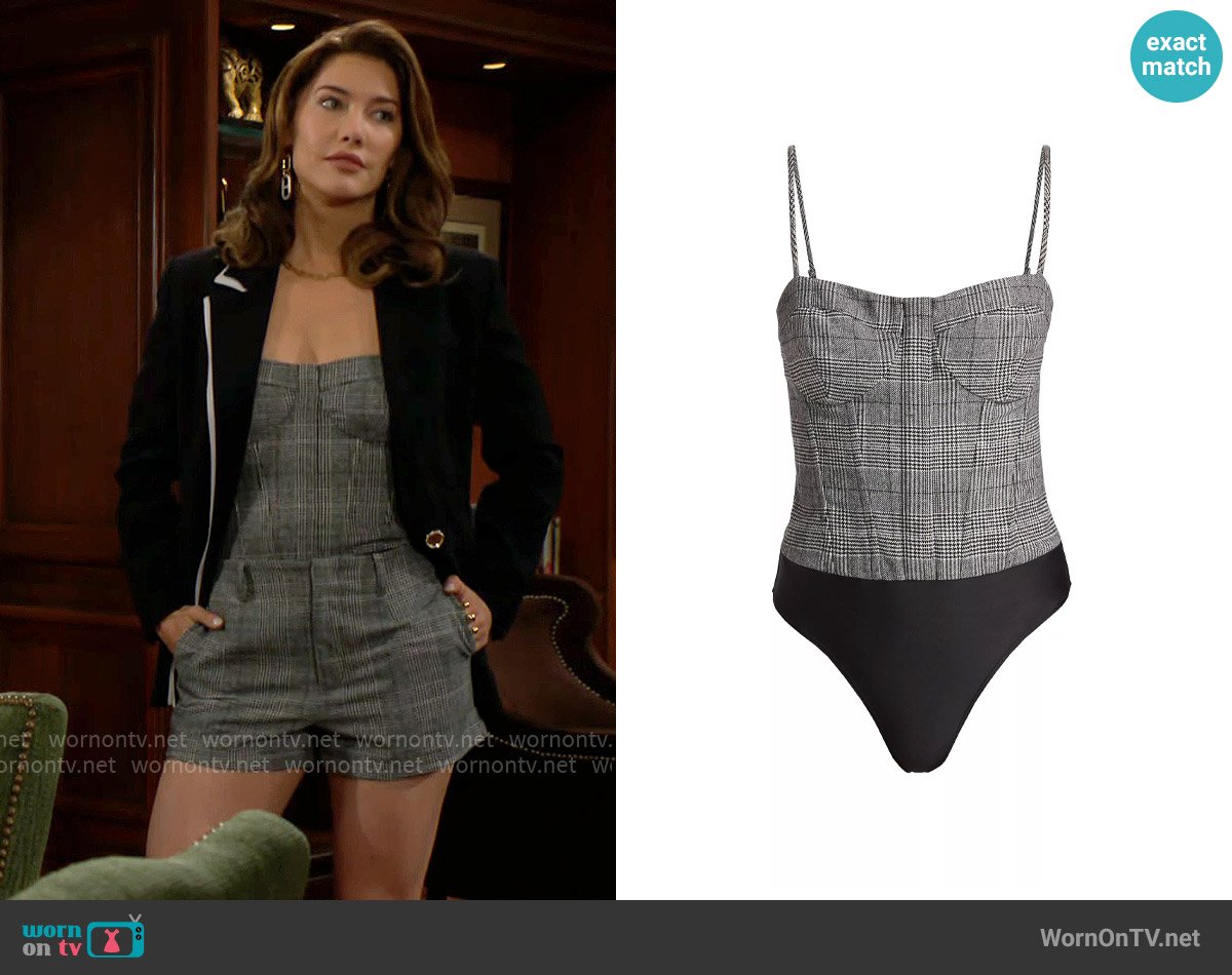 Cami NYC Monet Checked Corset Tank worn by Steffy Forrester (Jacqueline MacInnes Wood) on The Bold and the Beautiful