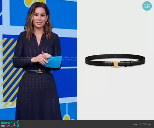 Celine Medium Triomphe Belt in Taurillon Leather Black worn by Rebecca Jarvis on Good Morning America