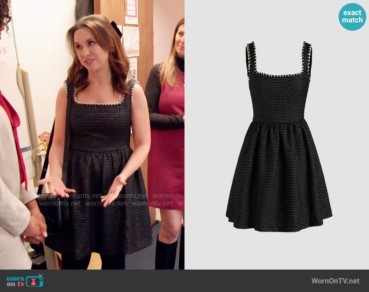 Lacey Chabert’s black metallic striped dress on Celebrations with Lacey Chabert