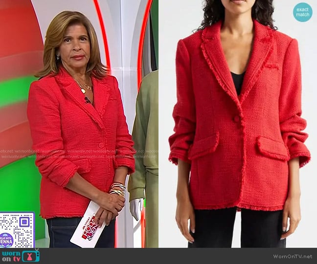 Cinq a Sept Khloe Bouclé Blazer in Faded Raspberry worn by Hoda Kotb on Today