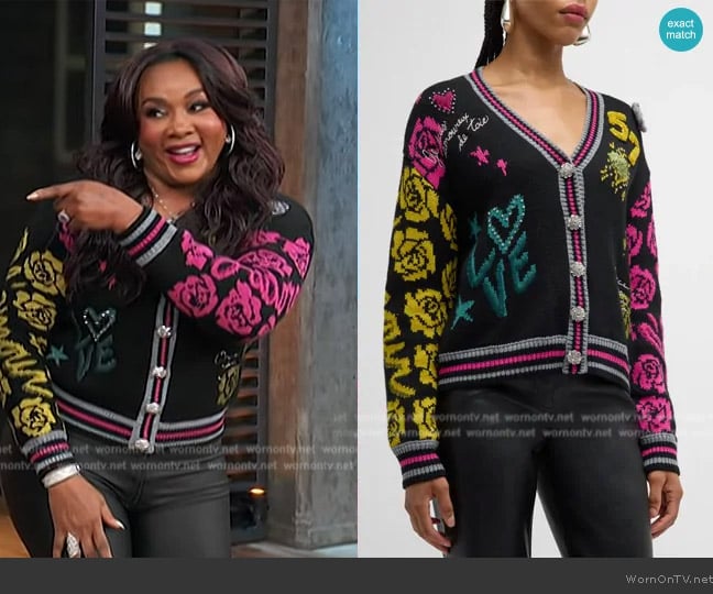 Cinq a Sept Collage Embellished Cardigan worn by Vivica A. Fox on Access Hollywood