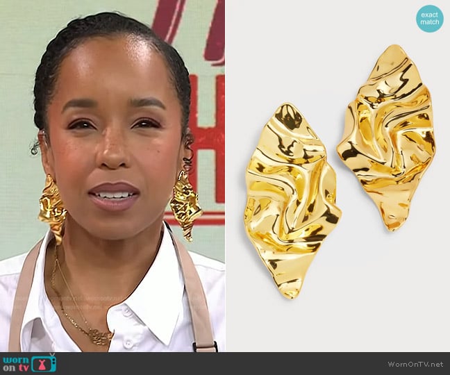 Alexis Bittar Crumpled Gold Large Post Earrings worn by Maya-Camille Broussard on Today