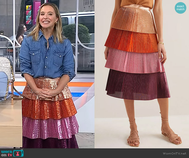 Delfi Collective Tiered Metallic Midi Skirt worn by Jenn Falik on Today