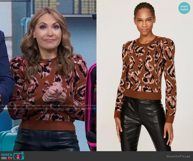 Derek Lam Collective Animal Print Sweater in Brown worn by Lori Bergamotto on Good Morning America