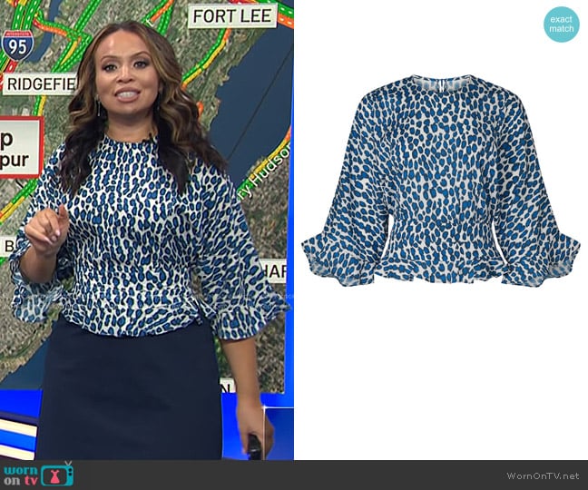 Derek Lam Collective Leopard Ruffle Hem Top worn by Adelle Caballero on Today