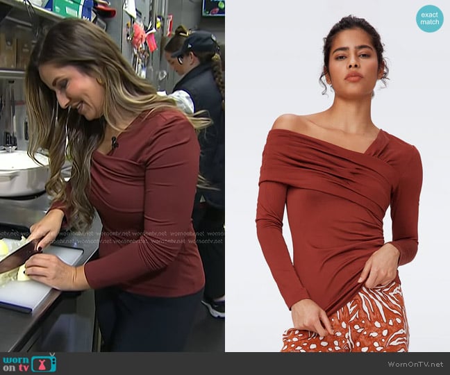 Diane von Furstenberg Dolores Top in Chestnut worn by Laura Vitale on Today