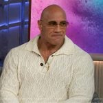 Dwayne Johnson’s white cable knit sweater on The Kelly Clarkson Show