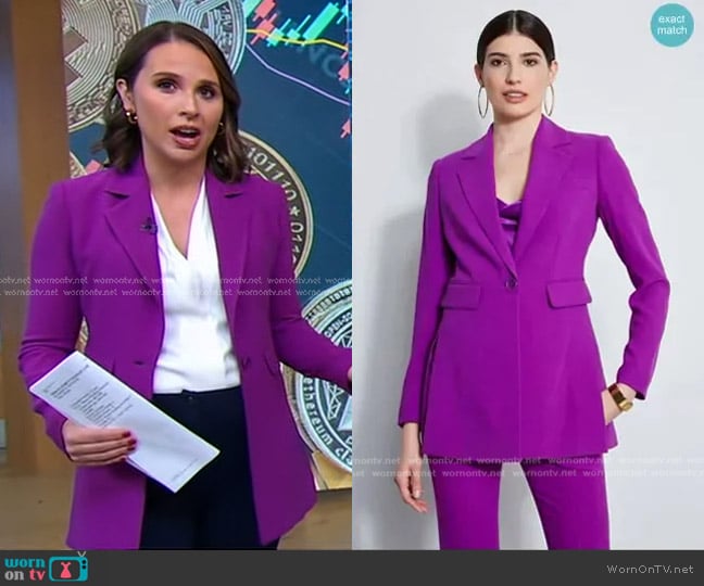 Elie Tahari Side Slit Blazer in Wild Berry worn by Elizabeth Schulze on Good Morning America