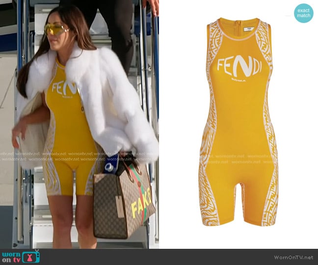 Fendi FF Vertigo Print Unitard worn by Angie Katsanevas on The Real Housewives of Salt Lake City