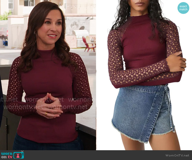 Free People Clemente Mixed Media Stretch Cotton Top worn by Lacey Chabert on Celebrations with Lacey Chabert