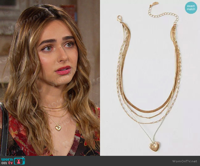 Free People Sloane Layered Necklace in Gold Ivory Heart worn by Holly Jonas (Ashley Puzemis) on Days of our Lives