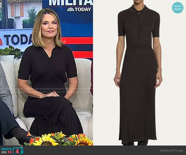 Gabriela Hearst Amor Rib-Knit Maxi Shirtdress in Chocolate worn by Savannah Guthrie on Today