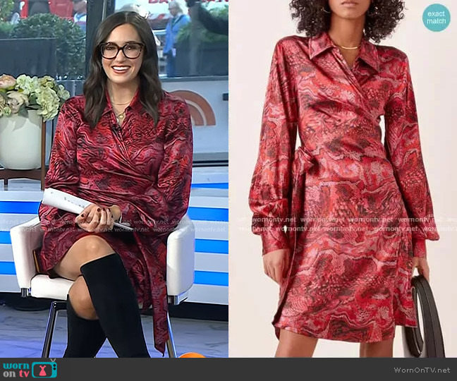 Ganni Printed Silk-Satin Wrap Dress worn by Savannah Sellers on Today