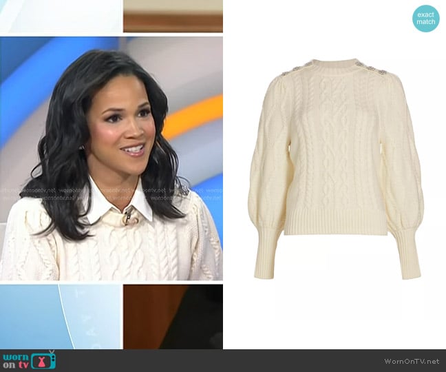 Generation Love Rylan Wool Cable-Knit Sweater in Cream worn by Laura Jarrett on Today