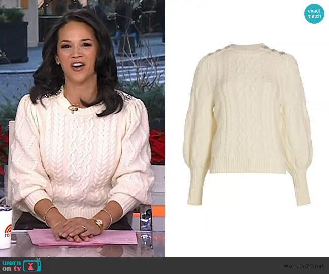 Generation Love Rylan Wool Cable-Knit Sweater in Cream worn by Laura Jarrett on Today