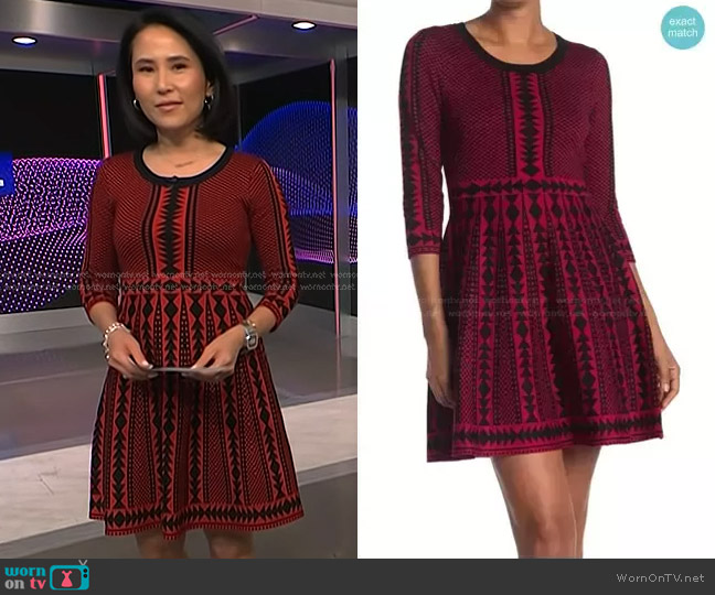 Nina Leonard Geometric Print Sweater Dress worn by Vicky Nguyen on NBC News Daily