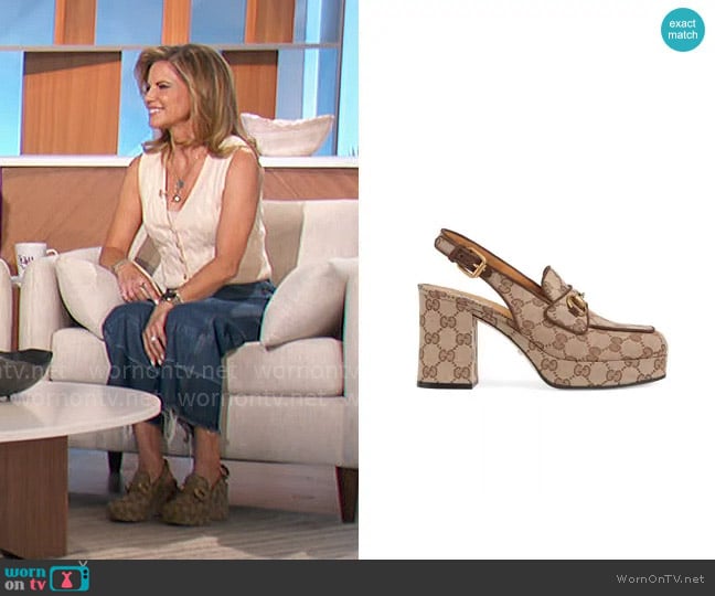 Gucci Lady Horsebit 83MM Platform Slingbacks worn by Natalie Morales on The Talk