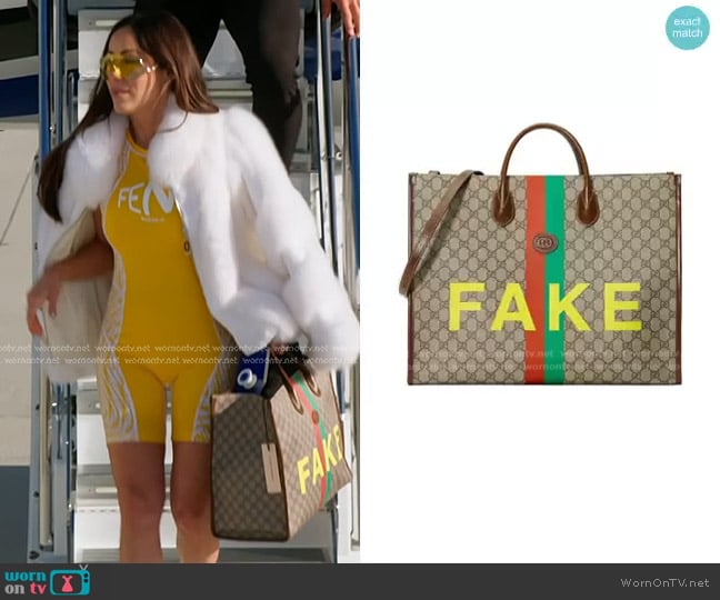 Gucci Natural Fake/Not Print Large Tote Bag worn by Angie Katsanevas on The Real Housewives of Salt Lake City