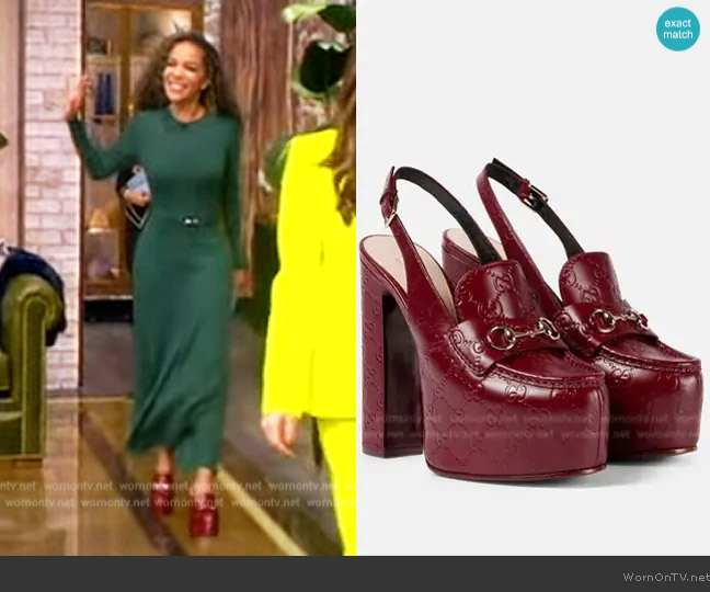 Gucci Horsebit GG debossed leather loafer pumps worn by Sunny Hostin on The View